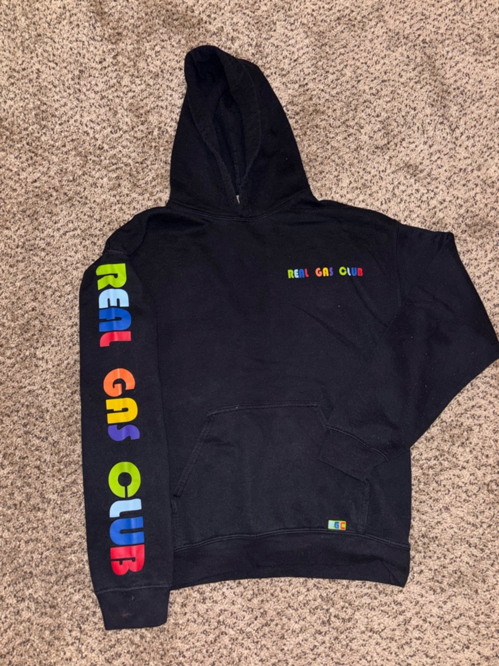 Real Gas Club Black Hoodie with Rainbow Logo